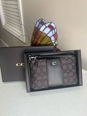Coach Brown and Black Signature Canvas Wristlet